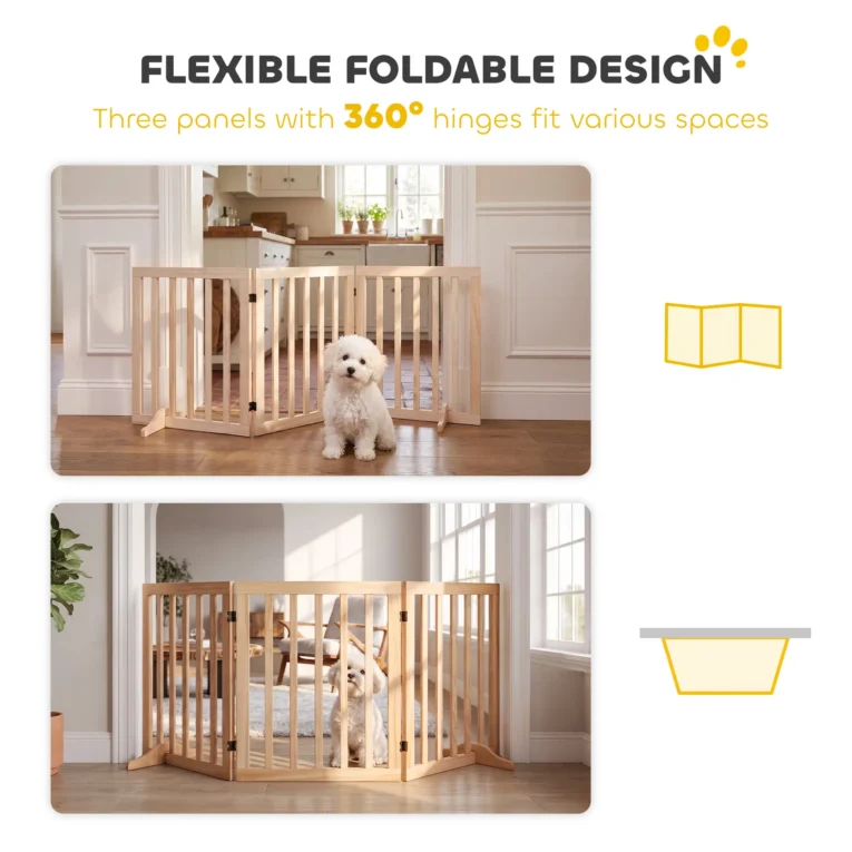 Three-Panel Folding Wooden Dog Gate – Natural, 150cm