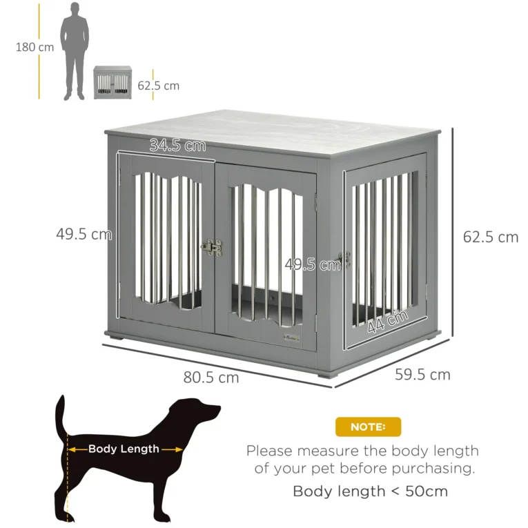 Three-Door Furniture Dog Crate – Grey, 80.5cm