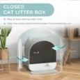 Hooded Cat Litter Box with Flap and Scoop – Light Grey