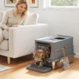 XL Covered Steel Cat Litter Box with Step – Dark Grey, 60cm