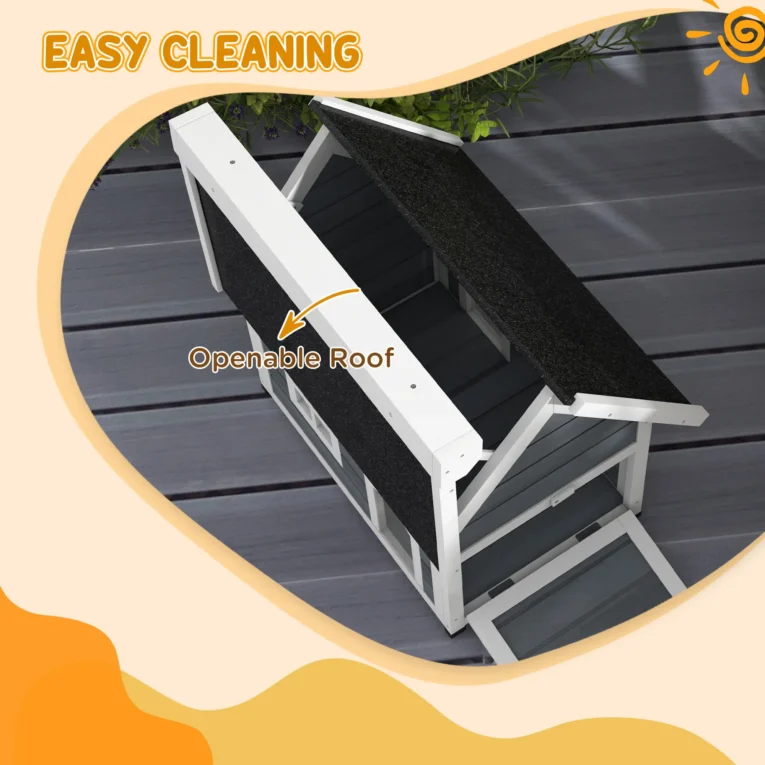 Outdoor Wooden Cat Shelter with Opening Roof – Grey, 77cm