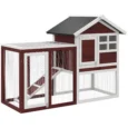 Wooden Rabbit Hutch with Side Run and Tray – Brown and White