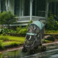 Folding Pet Stroller with Rain Cover – Green, 15kg