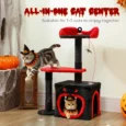 Compact Gothic Cat Tower with Coffin Platform – Black and Red, 83cm