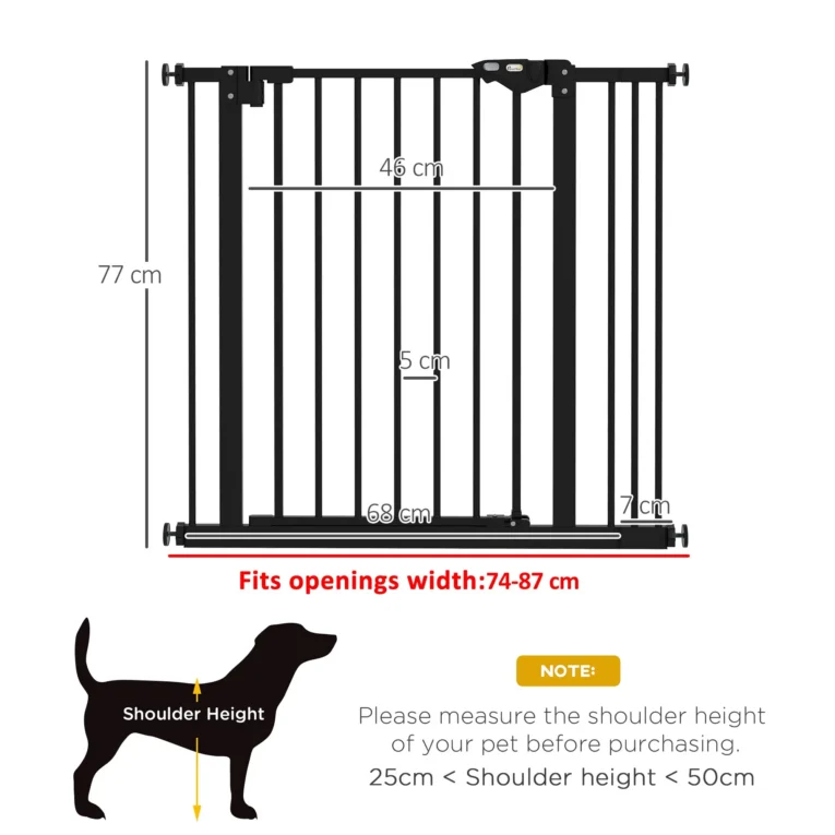 Dog Gate with 7cm Extension – Black, 74–87cm