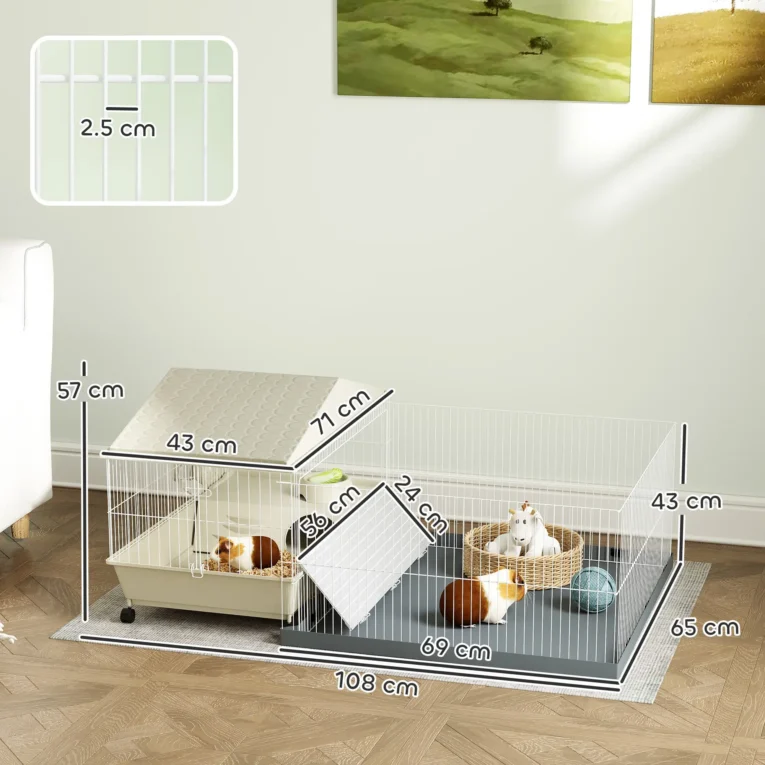 Small-Animal Cage with Detachable Playpen – Beige, 108cm Small-Animal Cage with Detachable Playpen – Beige, 108cm