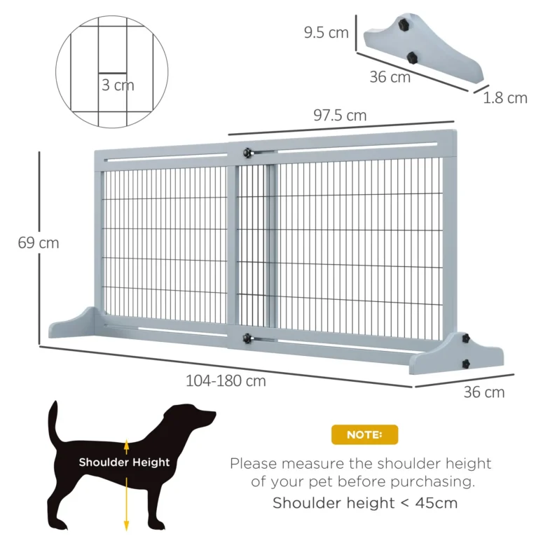 Adjustable Freestanding Dog Gate – Blue Grey, 104–180cm