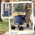 Four-Wheel Folding Pet Stroller with Cushion – Dark Blue