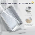 Covered Steel Cat Litter Box with Scoop and Filters – Grey, 60.5cm