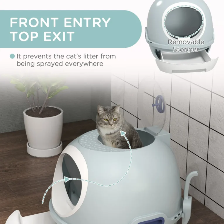 Drawer Cat Litter Box with Top Exit – Blue