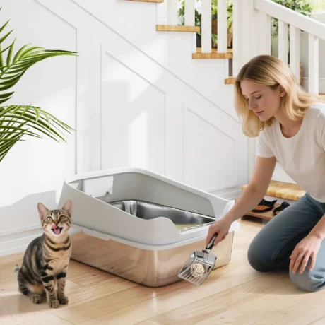 XXL High-Sided Steel Cat Litter Tray with Scoop &ndash; Grey, 70cm &ndash; detail 2