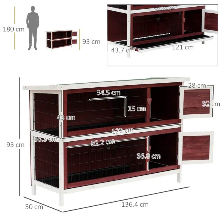 Two-Tier Wooden Rabbit Hutch with Twin Trays – Brown and White Two-Tier Wooden Rabbit Hutch with Twin Trays – Brown and White