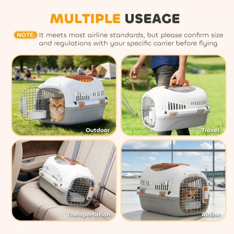 Hard-Shell Pet Carrier with Steel Door – Light Grey, 49cm