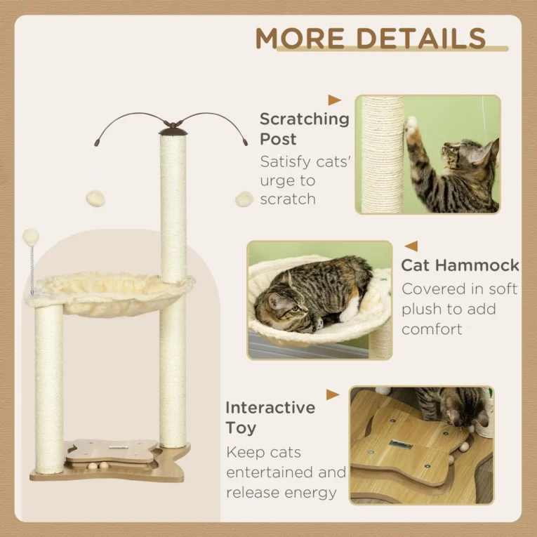 Cat Hammock Tower with Scratching Posts – Beige, 90cm