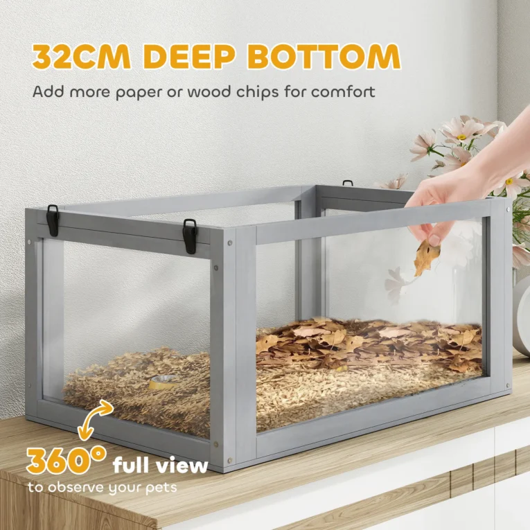 Wooden Hamster Cage with Deep Base and Accessories – Light Grey