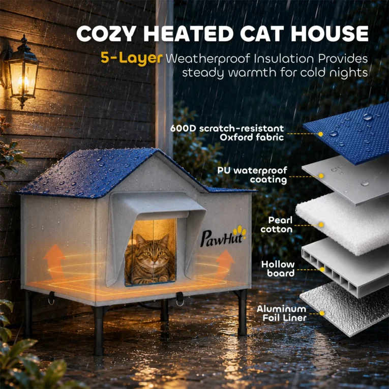 Insulated Outdoor Cat House with Heating Pad – Light Grey Insulated Outdoor Cat House with Heating Pad – Light Grey