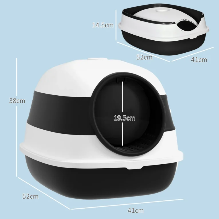 Folding Enclosed Cat Litter Box with Scoop – Black and White
