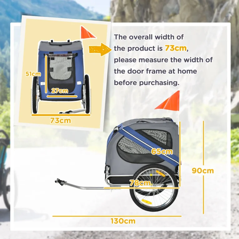 Folding Dog Bike Trailer with Hitch Coupler – Blue and Grey Folding Dog Bike Trailer with Hitch Coupler – Blue and Grey