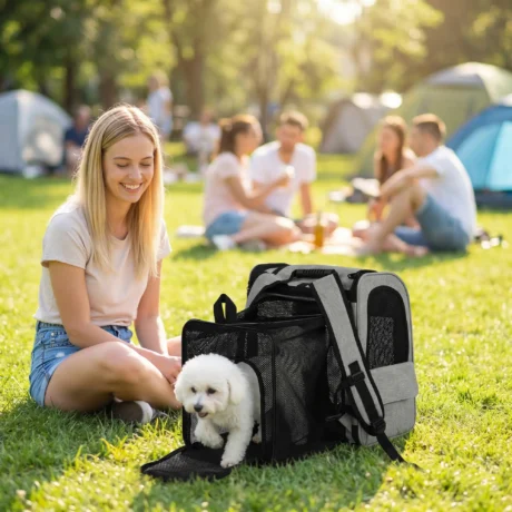 Expandable Pet Backpack with Mesh Doors &ndash; Light Grey, 10kg Capacity &ndash; detail 2