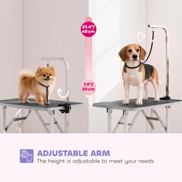 Folding Dog Grooming Table with Adjustable Arm – Black, 81cm