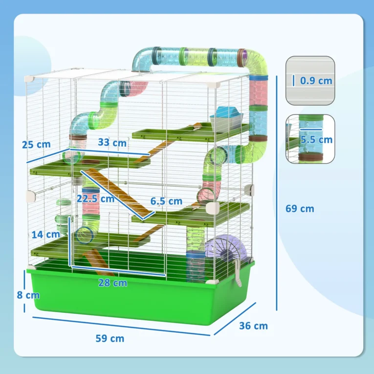 Hamster Cage with Water Bottle and Ramps – Green and white Hamster Cage with Water Bottle and Ramps – Green and white