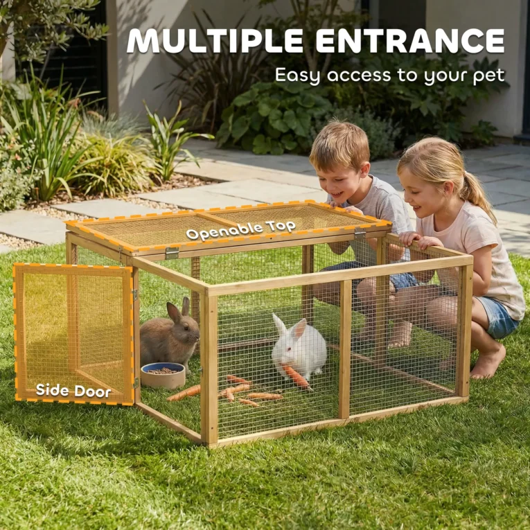 Folding Wooden Rabbit Exercise Pen – Natural, 120cm