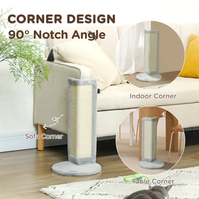Corner Cat Scratching Post with Sisal Pad – Grey, 56cm