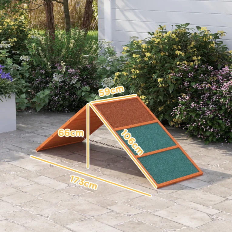 Adjustable Wooden A-Frame Dog Agility Ramp – Orange and Green