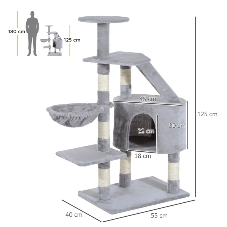Cat Tree Scratching Post Activity Centre 125cm – Grey