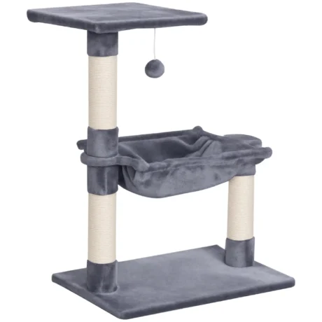 Cat Tower with Hammock and Top Perch – Grey, 70cm