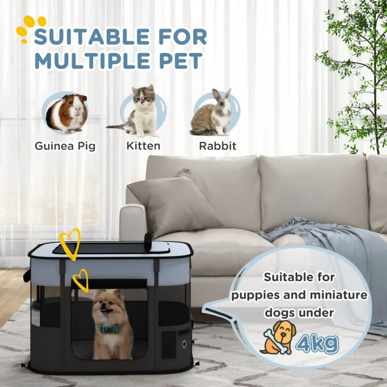 Folding Fabric Pet Playpen – Grey, 74cm