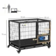 Steel Dog Crate with Wheels, Bowl Holder and Tray – Black, 92cm