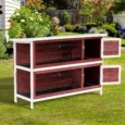 Two-Tier Wooden Rabbit Hutch with Twin Trays – Brown and White