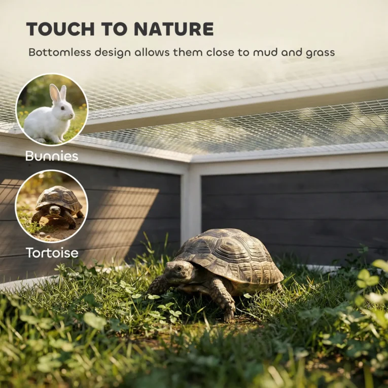 Wooden Tortoise House with Viewing Window – Dark Grey, 113cm