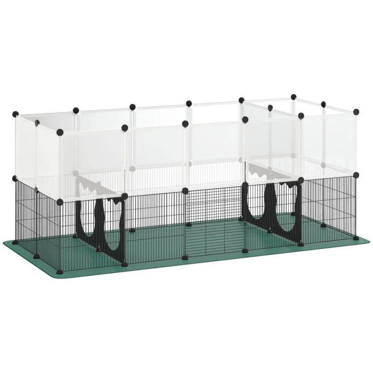 Modular Metal Small-Animal Playpen with Mat – Black, 34 Panels