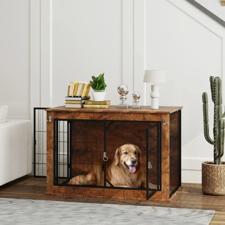Dog Crate Furniture with Opening Top – Rustic Brown, 98cm