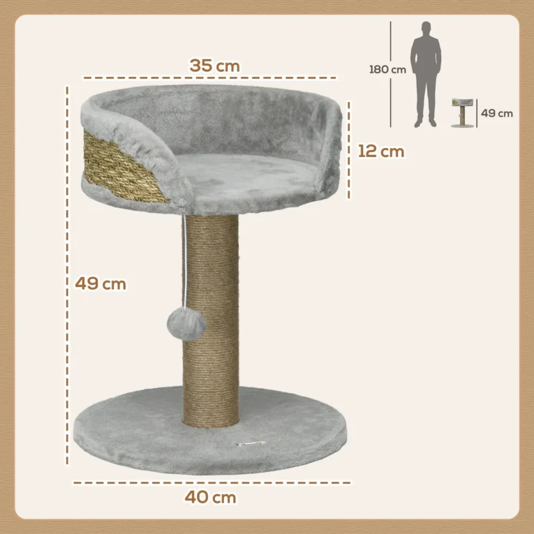 Cat Perch with Jute Scratching Post – Grey, 49cm Cat Perch with Jute Scratching Post – Grey, 49cm