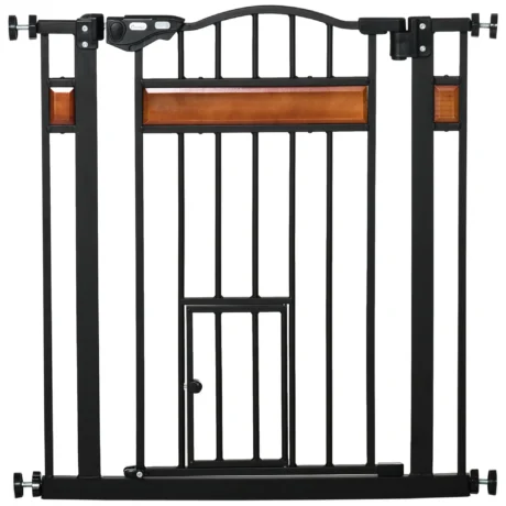 Auto-Closing Pet Gate with Cat Flap – Black, 74–80cm