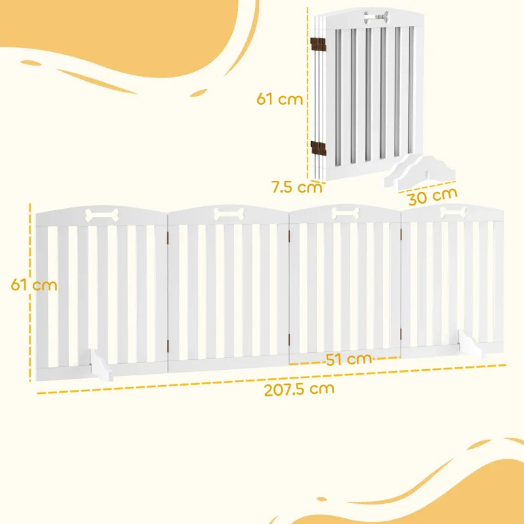 Four-Panel Freestanding Dog Gate – White, 207.5cm Four-Panel Freestanding Dog Gate – White, 207.5cm