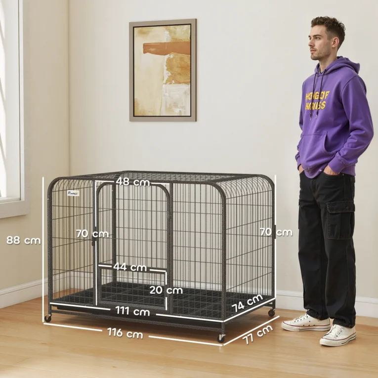 Large Steel Dog Crate with Wheels and Removable Tray – Black, 116cm Large Steel Dog Crate with Wheels and Removable Tray – Black, 116cm
