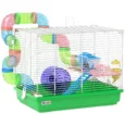 2-Tier Hamster Cage with Tunnel Wheels Ladder Dwarf – Green and white