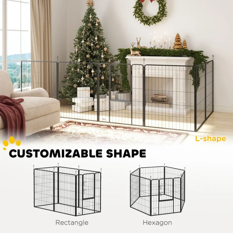 Six-Panel Steel Dog Playpen with Gate – Black, 100cm High