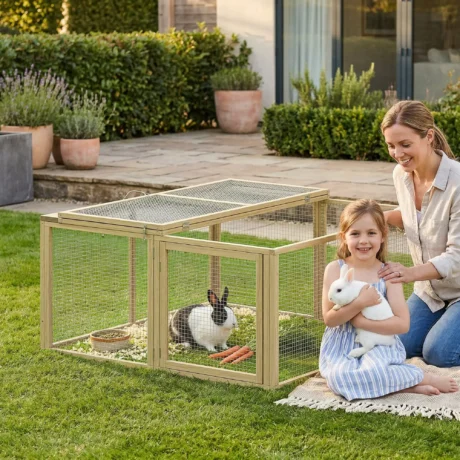 Folding Wooden Rabbit Exercise Pen – Natural, 120cm