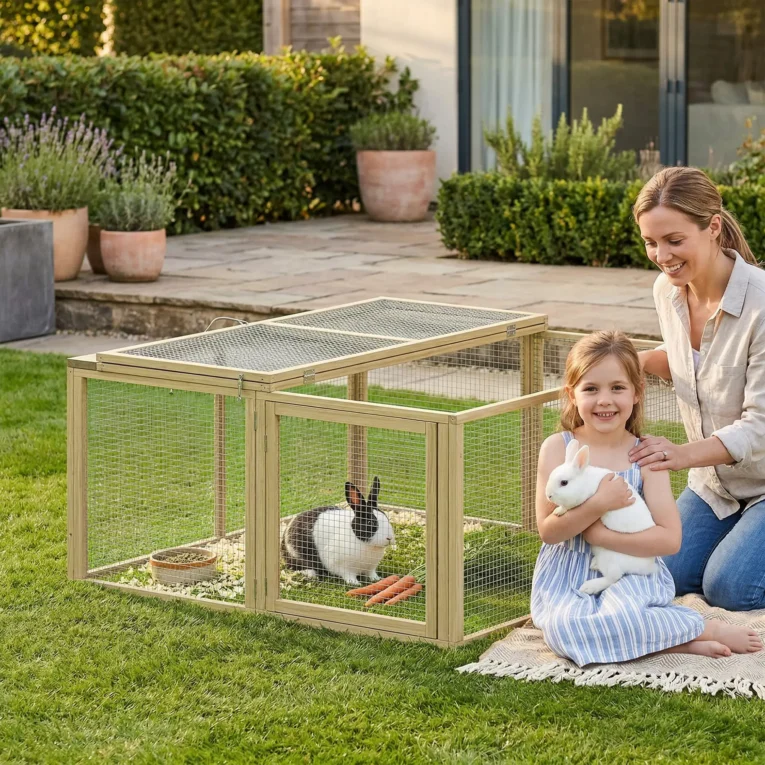 Folding Wooden Rabbit Exercise Pen – Natural, 120cm