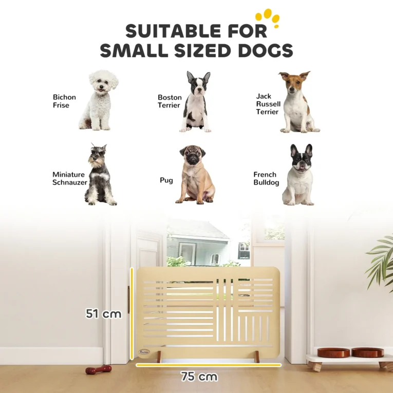 Portable Freestanding Dog Gate – Natural Wood, 75 × 53cm