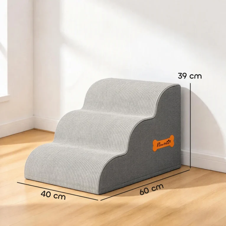 Dog Steps 3-Step Non-Slip Removable Cover – Light Grey