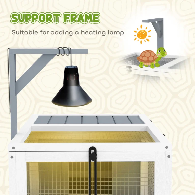 Two-Section Wooden Tortoise Enclosure with Lamp Holder – Light Grey