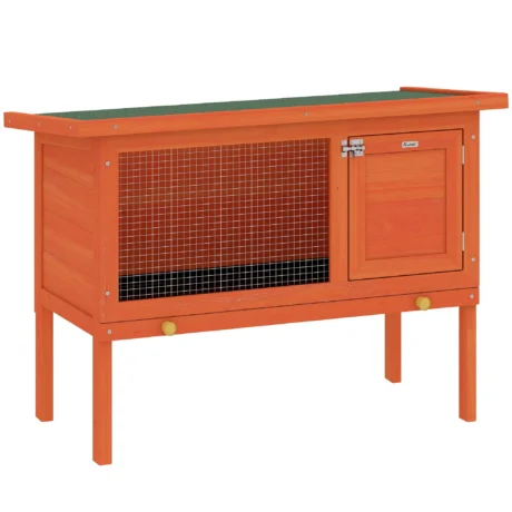 Wooden Rabbit Hutch Elevated Bunny House Outdoor – Orange, Green