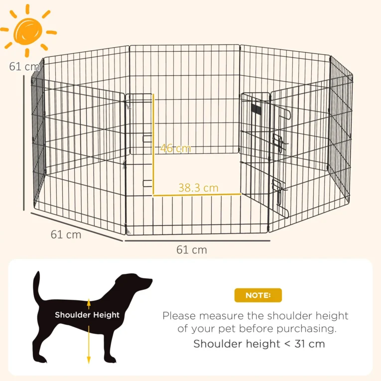 Dog Playpen Eight-Panel Metal Fence – Black