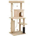 Cat Activity Tree with Grooming Brush and Bed – Beige, 132cm